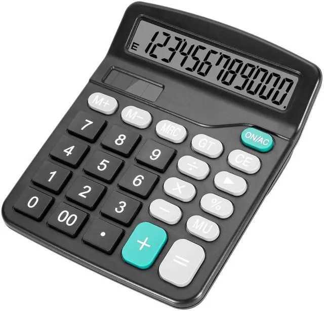 Main image of Desktop Calculator with Big Buttons, Dual Power Source, Solar and Battery, Large Display Screen - Perfect for Office, Teachers, and Students (Black)