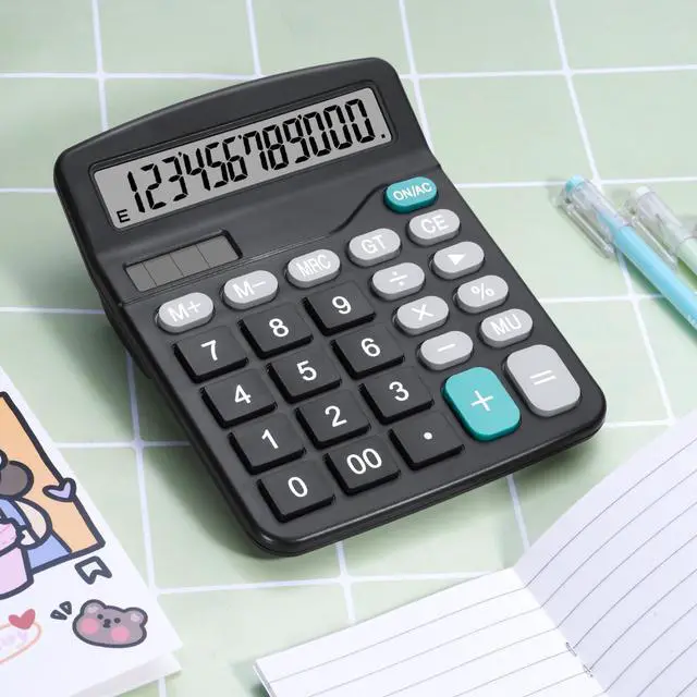 Alt view image 2 of 7 - Desktop Calculator with Big Buttons, Dual Power Source, Solar and Battery, Large Display Screen - Perfect for Office, Teachers, and Students (Black)