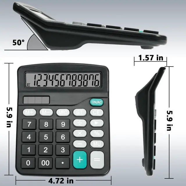 Alt view image 7 of 7 - Desktop Calculator with Big Buttons, Dual Power Source, Solar and Battery, Large Display Screen - Perfect for Office, Teachers, and Students (Black)