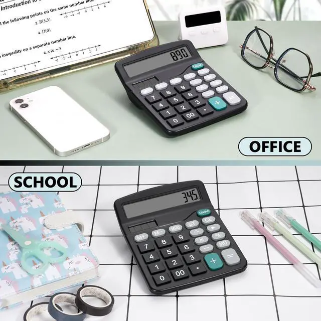 Alt view image 5 of 7 - Desktop Calculator with Big Buttons, Dual Power Source, Solar and Battery, Large Display Screen - Perfect for Office, Teachers, and Students (Black)