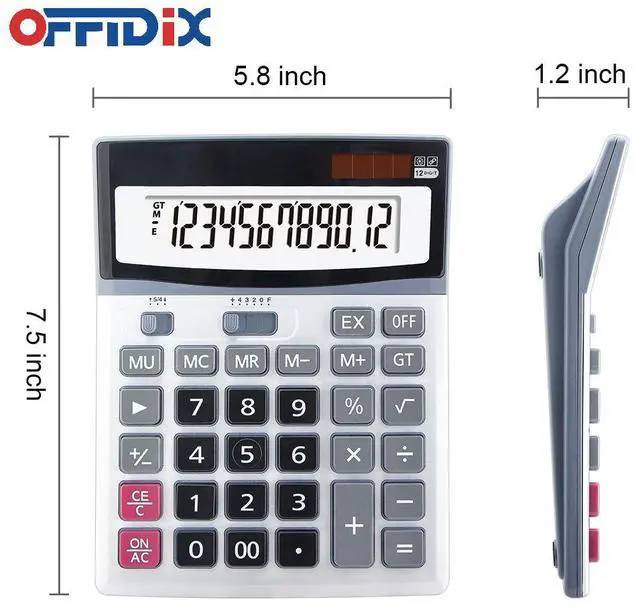 Alt view image 2 of 7 - Large Key Dual Power Electronic Calculator, Portable 12 Digit Large LCD Display Desk Calculator for Daily and Basic Office