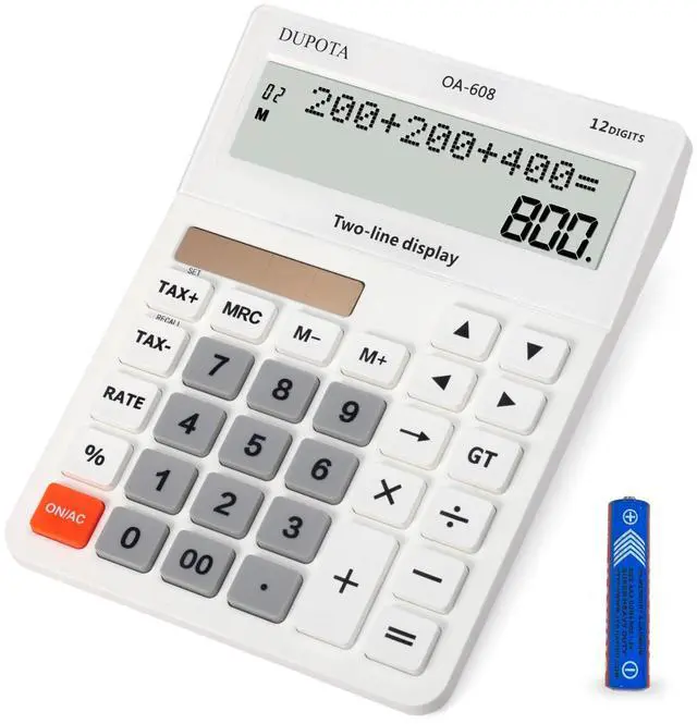Main image of Desktop Calculator Large Display Big Buttons with 12 Digits 2-line LCD, Dual Solar Power and Battery, Calculator with Tax and Check Function for Office, Home, School and Business Large SizeOA-608