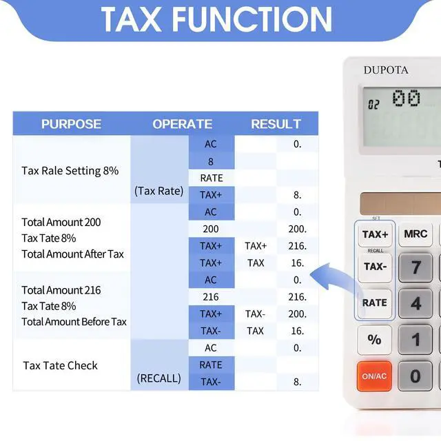 Alt view image 2 of 7 - Desktop Calculator Large Display Big Buttons with 12 Digits 2-line LCD, Dual Solar Power and Battery, Calculator with Tax and Check Function for Office, Home, School and Business Large SizeOA-608