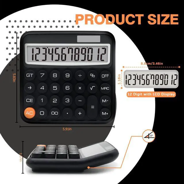 Alt view image 2 of 7 - Black Calculator, Big Button Calculator with Large LCD Display, Black Office Desk Accessory for Offices, Schools, Homes and Businesses