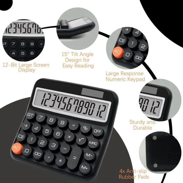 Alt view image 4 of 7 - Black Calculator, Big Button Calculator with Large LCD Display, Black Office Desk Accessory for Offices, Schools, Homes and Businesses