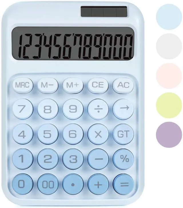 Main image of Mechanical Switch Calculator with Big Buttons, Calculators Desktop, 12 Digits, Solar Battery Power, Desk Calculator, Large LCD Display, Cute Blue Calculators for Teachers Students Basic Office