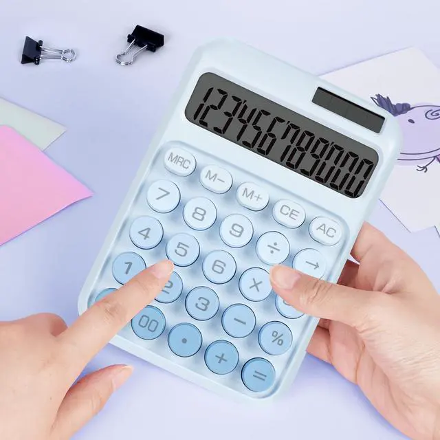 Alt view image 6 of 7 - Mechanical Switch Calculator with Big Buttons, Calculators Desktop, 12 Digits, Solar Battery Power, Desk Calculator, Large LCD Display, Cute Blue Calculators for Teachers Students Basic Office