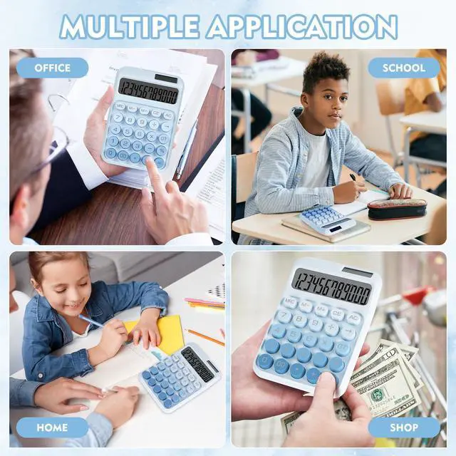 Alt view image 7 of 7 - Mechanical Switch Calculator with Big Buttons, Calculators Desktop, 12 Digits, Solar Battery Power, Desk Calculator, Large LCD Display, Cute Blue Calculators for Teachers Students Basic Office