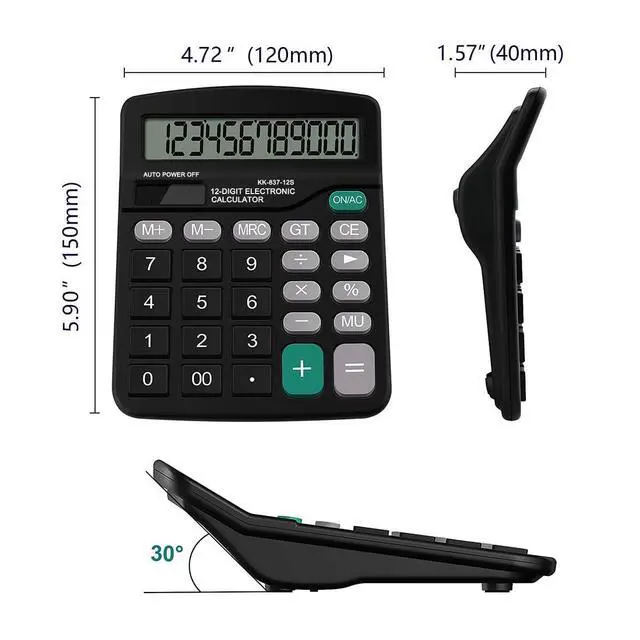 Alt view image 2 of 7 - Office Desk Calculator - Dual Power Simple Financial Calculator with Big Button Large Display for Office, Home & School (Black)