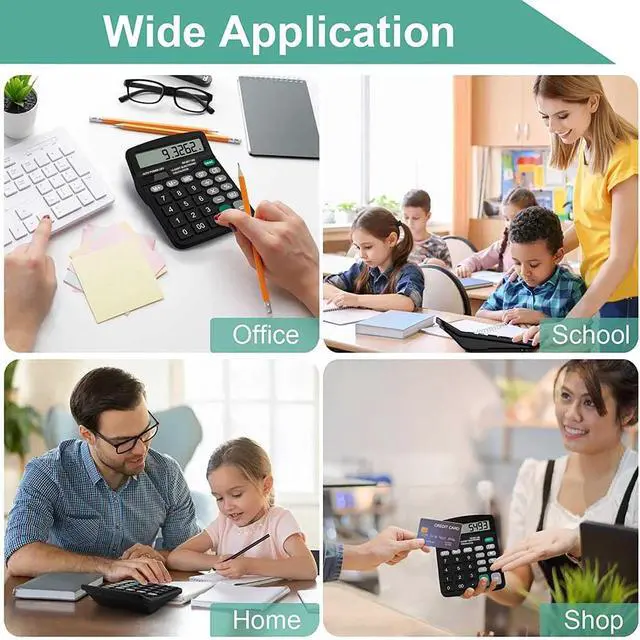 Alt view image 6 of 7 - Office Desk Calculator - Dual Power Simple Financial Calculator with Big Button Large Display for Office, Home & School (Black)