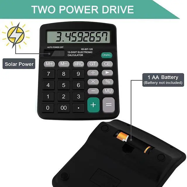 Alt view image 4 of 7 - Office Desk Calculator - Dual Power Simple Financial Calculator with Big Button Large Display for Office, Home & School (Black)