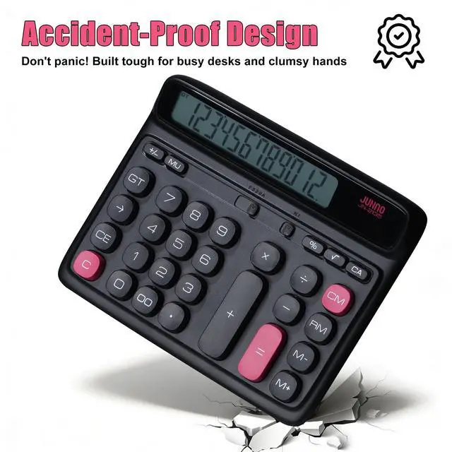 Alt view image 6 of 7 - 12-Digit Desktop Calculator, Modern Color-Clash Aesthetic Design, Dual Power (Solar & Battery), Ergonomic Tilted Large LCD Display for Office, School and Accounting (Black)