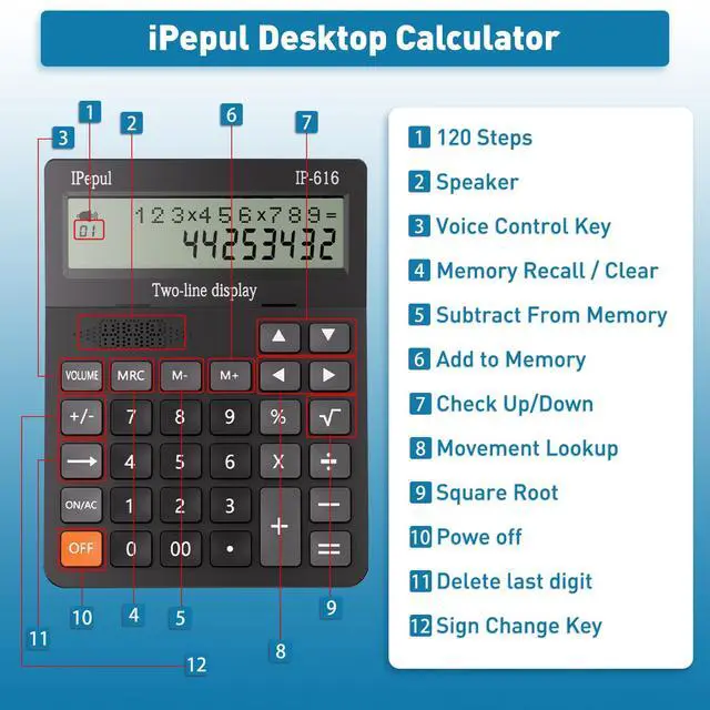 Alt view image 4 of 6 - Calculators Desktop, Desk Calculator with Large 2 Line Display, Talking Basic Calculator with Big Button & Adjustable Volume, 4 Function Calculators for Business, Students, Office Supplies(Black)