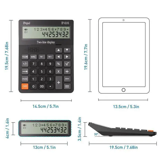 Alt view image 5 of 6 - Calculators Desktop, Desk Calculator with Large 2 Line Display, Talking Basic Calculator with Big Button & Adjustable Volume, 4 Function Calculators for Business, Students, Office Supplies(Black)