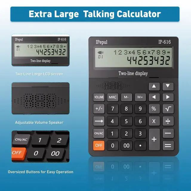 Alt view image 2 of 6 - Calculators Desktop, Desk Calculator with Large 2 Line Display, Talking Basic Calculator with Big Button & Adjustable Volume, 4 Function Calculators for Business, Students, Office Supplies(Black)