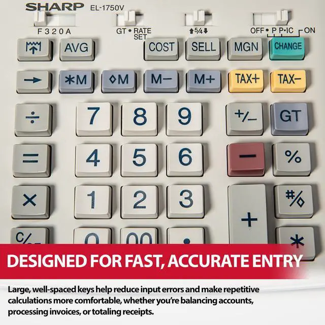 Alt view image 5 of 6 - EL-1750V Two-Color Printing Calculator 2 Lines/Sec 3" Black/Red