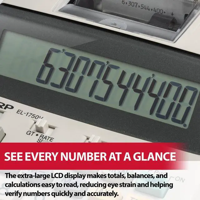 Alt view image 3 of 6 - EL-1750V Two-Color Printing Calculator 2 Lines/Sec 3" Black/Red