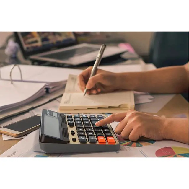 Alt view image 2 of 7 - Desktop Calculator Extra Large 5-Inch LCD Display 12-Digit Big Number Accounting Calculator with Giant Response Button, Battery & Solar Powered, Perfect for Office Business Home Daily Use(OS-6815GN)