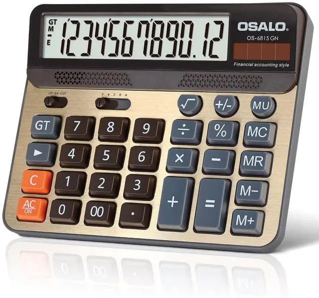 Main image of Desktop Calculator Extra Large 5-Inch LCD Display 12-Digit Big Number Accounting Calculator with Giant Response Button, Battery & Solar Powered, Perfect for Office Business Home Daily Use(OS-6815GN)