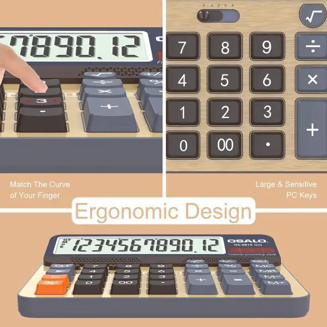 Alt view image 6 of 7 - Desktop Calculator Extra Large 5-Inch LCD Display 12-Digit Big Number Accounting Calculator with Giant Response Button, Battery & Solar Powered, Perfect for Office Business Home Daily Use(OS-6815GN)