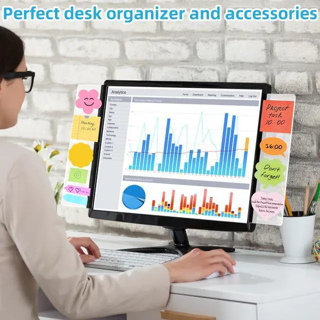 Alt view image 4 of 7 - 2 Pack Computer Monitor Memo Board, Acrylic Computer Monitor Sticky Note Holder, Transparent Side Panel Office Desk Organizer,Home Office Desk Accessories, Office Supplies for Women Men Computer