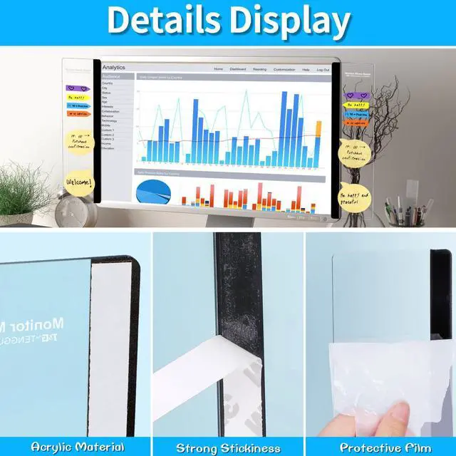 Main image of Monitor Memo Board, 4PCS Transparent Computer Monitor Side Panel Creative Desktop Memo Board, Acrylic Desktop Computer Sticky Note Holder for Home Office