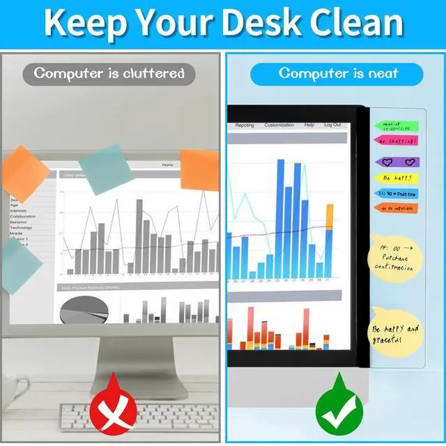 Alt view image 2 of 3 - Monitor Memo Board, 4PCS Transparent Computer Monitor Side Panel Creative Desktop Memo Board, Acrylic Desktop Computer Sticky Note Holder for Home Office