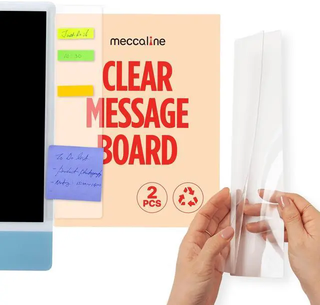 Main image of Monitor Memo Board 2Pcs - Flexible Clear PET Computer Screen Sticky Note Holder - Side Panel Message Organizer - Versatile Office Desk Accessories - Cool Home Office Supplies - 3.1" x 11.8"