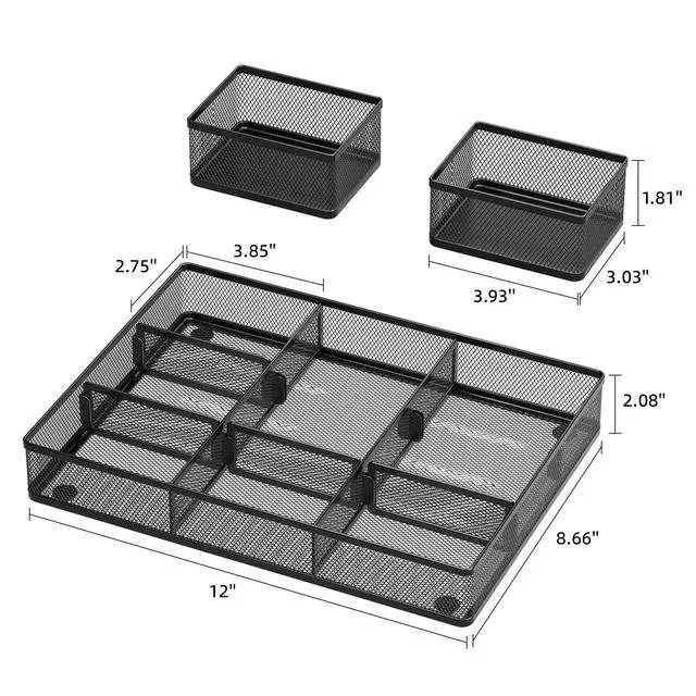 Alt view image 3 of 7 - 3 Packs Desk Drawer Organizers, Metal Mesh Dividers Desk Drawer Organizer Tray with 9 Adjustable Compartments, Pen Organizer for Drawer Tray Box Accessories for Desktop,Kitchen, Makeup