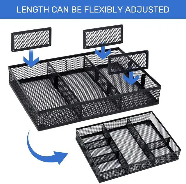 Alt view image 3 of 7 - Desk Drawer Organizer, 4 Pack Metal Mesh Drawer Organizer Set with Adjustable Dividers, Stackable Pen Organizer for Desk Drawer, Office Supplies Organizer, Black