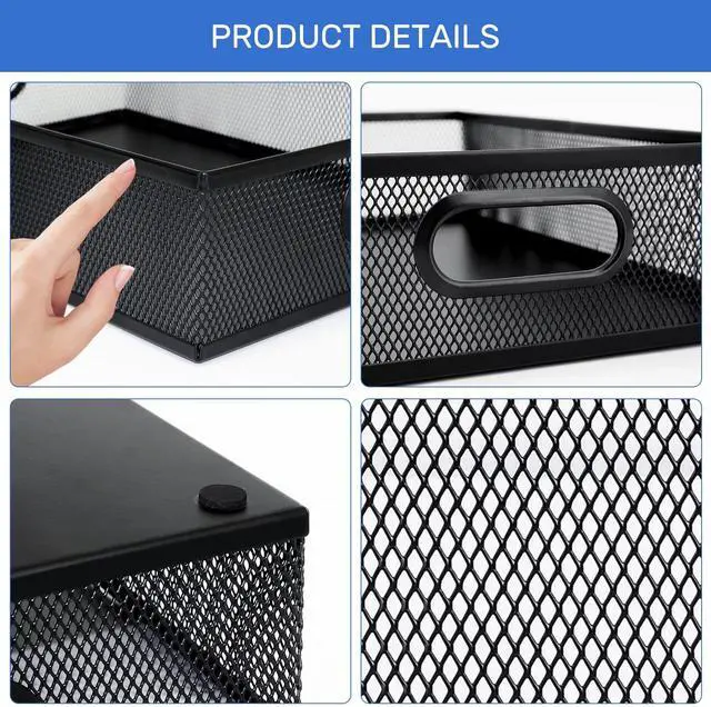 Alt view image 4 of 7 - Desk Drawer Organizer, 4 Pack Metal Mesh Drawer Organizer Set with Adjustable Dividers, Stackable Pen Organizer for Desk Drawer, Office Supplies Organizer, Black