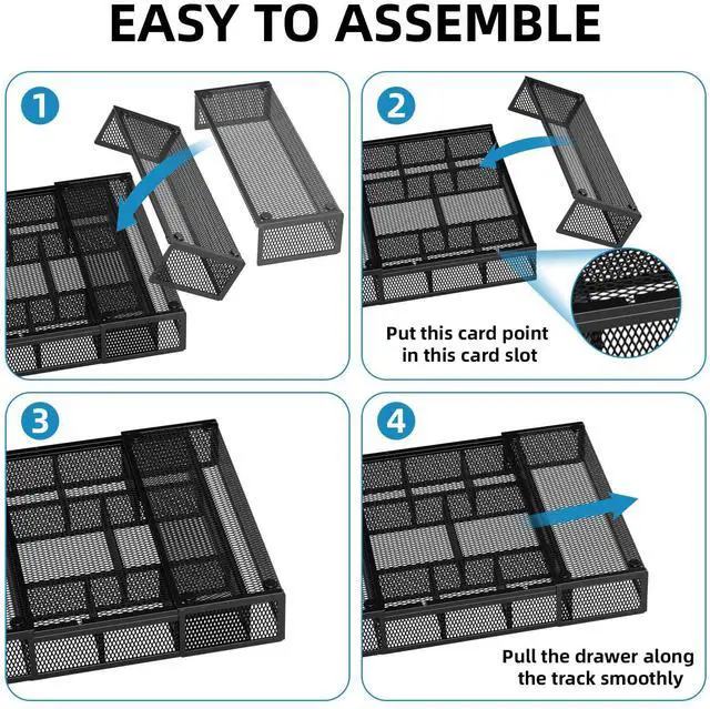 Alt view image 7 of 7 - Expandable Desk Drawer Organizer, Mesh Drawer Organizer Tray with 10 Adjustable Compartments, Desk Organizers and Accessories for Office Supplies, Makeup & Vanity (Expandable Black-2 pack)