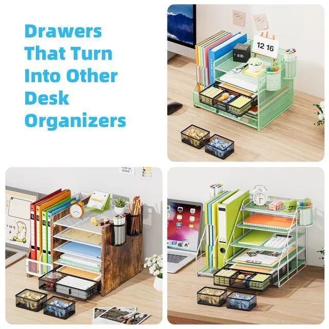 Alt view image 6 of 7 - 3 Packs Desk Drawer Organizers, Metal Mesh Dividers Desk Drawer Organizer Tray with 9 Adjustable Compartments, Pen Organizer for Drawer Tray Box Accessories for Desktop,Kitchen, Makeup