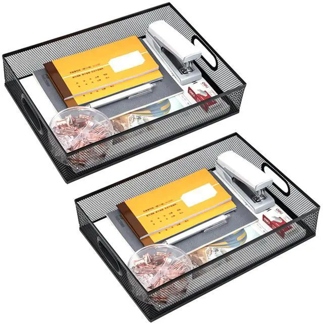 Main image of 2Pcs Desk Drawer Organizer, Stable Metal Mesh Desk Storage Tray, Versatile Storage Box Set for Office Home Supplies,13 x 9 inches