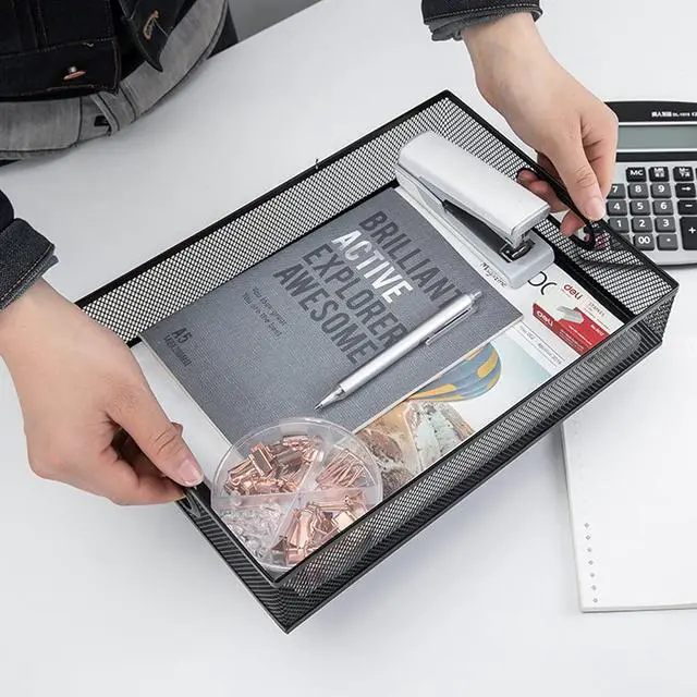 Alt view image 2 of 7 - 2Pcs Desk Drawer Organizer, Stable Metal Mesh Desk Storage Tray, Versatile Storage Box Set for Office Home Supplies,13 x 9 inches