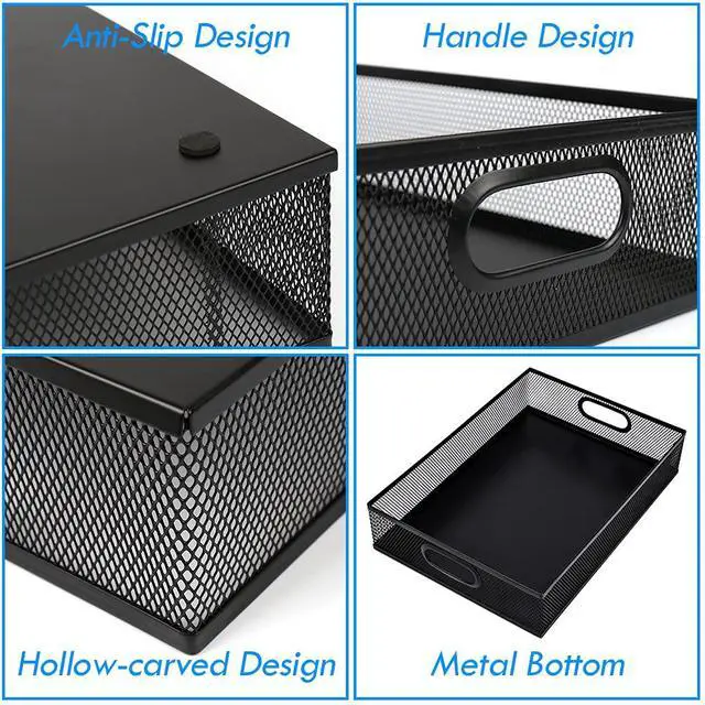 Alt view image 4 of 7 - 2Pcs Desk Drawer Organizer, Stable Metal Mesh Desk Storage Tray, Versatile Storage Box Set for Office Home Supplies,13 x 9 inches