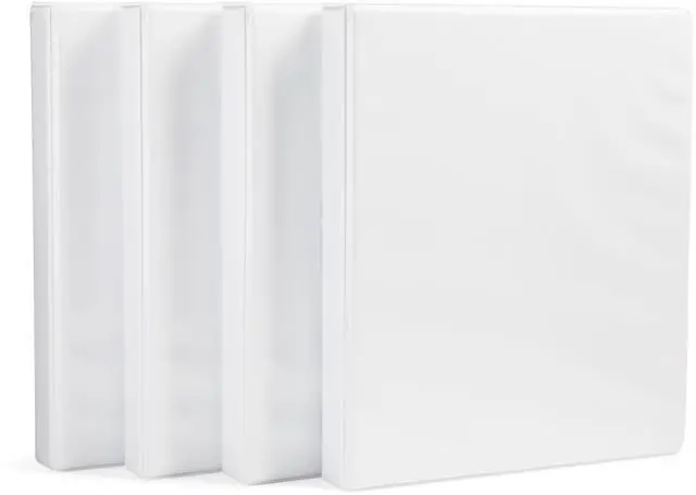 Main image of 3-Ring Binder with Round Rings and Interior Pockets, 1-Inch, White, 4-Pack