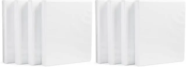 Main image of 3-Ring Binder with Round Rings and Interior Pockets, 1-Inch, White, 8-Pack