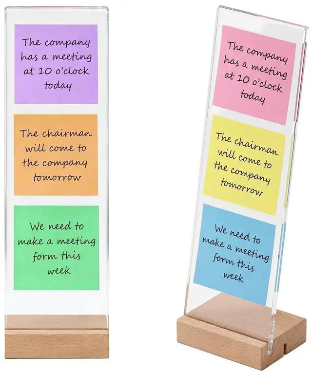 Main image of 2-Pack Monitor Memo Board & Sticky Note Holder, Freestanding Acrylic Computer Desk Accessories with Wood Base, Zero Adhesive Screen Note Board for Office Organization Decor