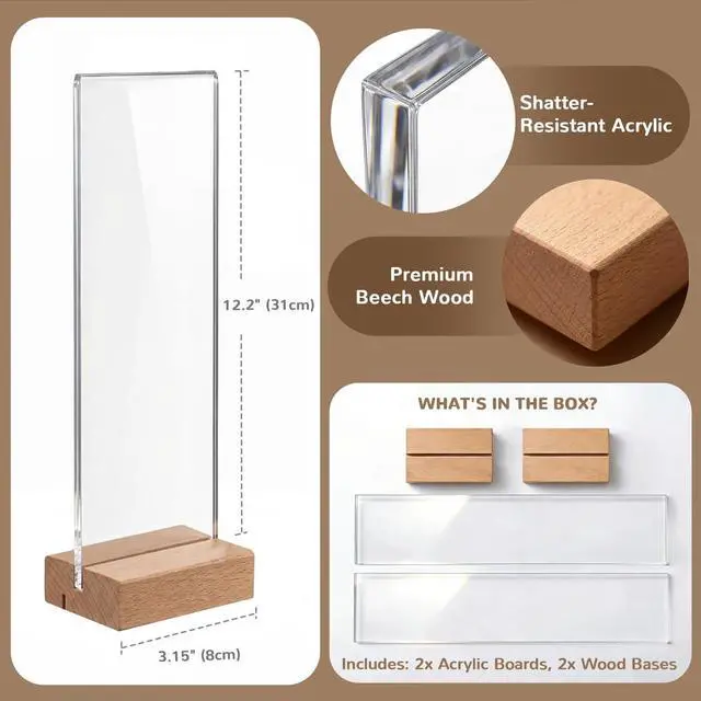 Alt view image 5 of 7 - 2-Pack Monitor Memo Board & Sticky Note Holder, Freestanding Acrylic Computer Desk Accessories with Wood Base, Zero Adhesive Screen Note Board for Office Organization Decor
