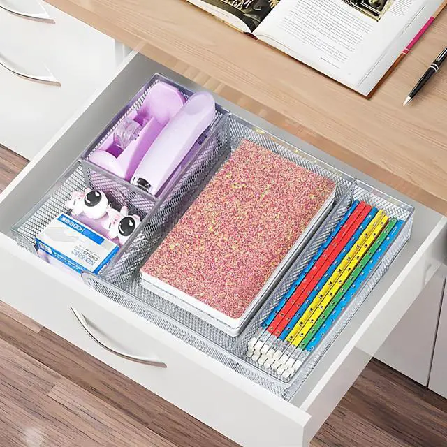 Alt view image 2 of 6 - Purple Office Desk Accessories,Purple Office Supplies Set,Stapler and Tape Dispenser Set,Tape,Staple Remover, Staples,Paper Clips,Scissor,Sticky Note and Desk Drawer Organizer
