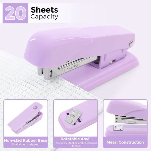 Alt view image 4 of 7 - Purple Desk Accessories, Purple Office Supplies Set, Stapler, Tape Dispenser, Scissors, Binder/Paper Clips and 1000pcs Staples,Office Supplies for Women