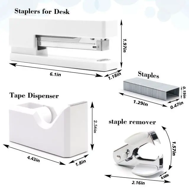 Alt view image 3 of 7 - White Office Supplies, Shellvcase White Desk Accessories, Stapler and Tape Dispenser Set for Women with Stapler, Tape Dispenser, Staple Remover, Staples, Clips, Scissor and Pens for Students