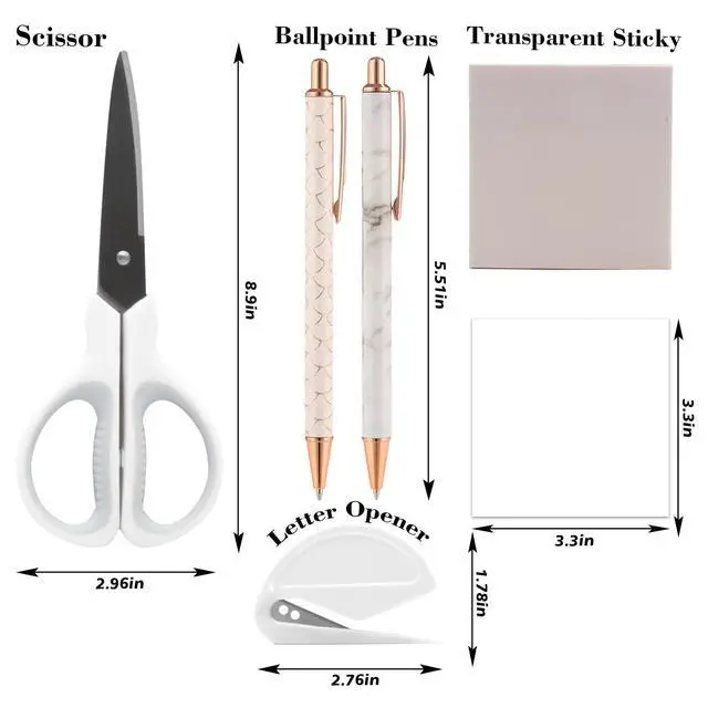 Alt view image 7 of 7 - White Office Supplies, Shellvcase White Desk Accessories, Stapler and Tape Dispenser Set for Women with Stapler, Tape Dispenser, Staple Remover, Staples, Clips, Scissor and Pens for Students