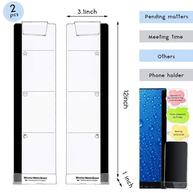 Alt view image 3 of 6 - 2 Pcs Monitor Memo Board with Phone Holder, Clear Acrylic Computer Message Side Panel, Multifunctional Desktop Sticky Note Holder for Office Home, Left & Right