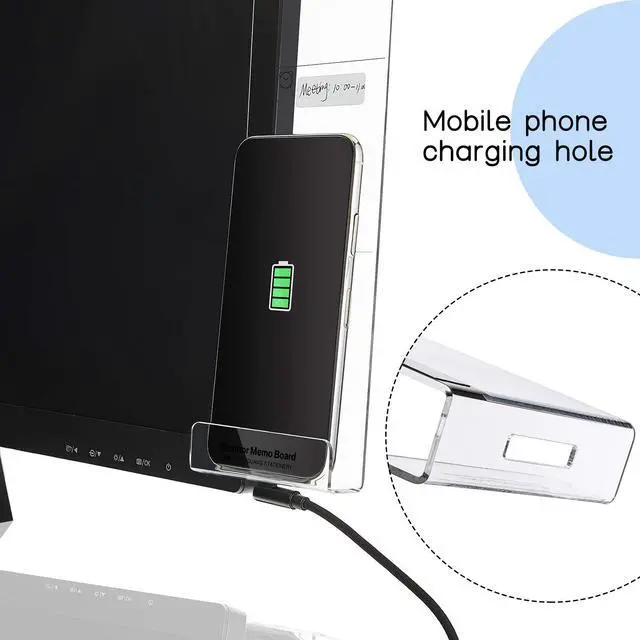 Alt view image 5 of 6 - 2 Pcs Monitor Memo Board with Phone Holder, Clear Acrylic Computer Message Side Panel, Multifunctional Desktop Sticky Note Holder for Office Home, Left & Right