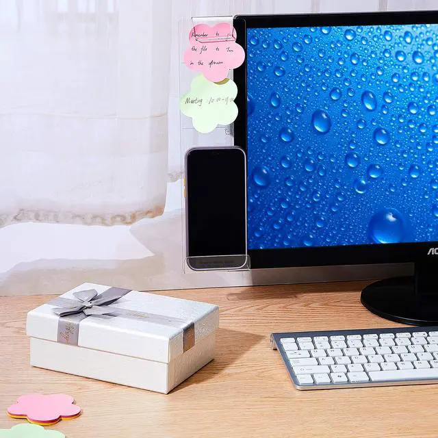 Alt view image 6 of 6 - 2 Pcs Monitor Memo Board with Phone Holder, Clear Acrylic Computer Message Side Panel, Multifunctional Desktop Sticky Note Holder for Office Home, Left & Right