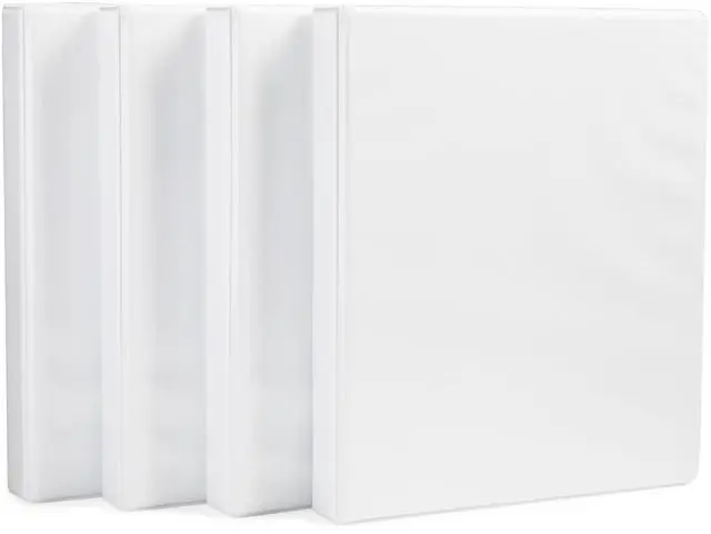 Main image of 3 Ring Binder, 1 Inch D-Ring, Clear Overlay, Pockets for Storage and Organization, White, 4 Pack