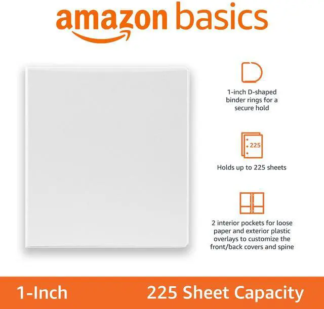 Alt view image 2 of 6 - 3 Ring Binder, 1 Inch D-Ring, Clear Overlay, Pockets for Storage and Organization, White, 4 Pack