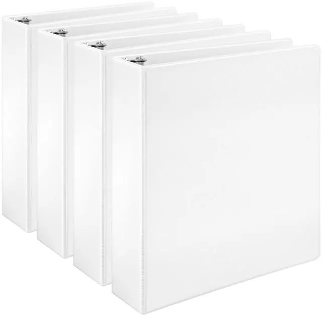 Main image of 3 Ring Binders, 2 Inch, D-Ring Organizer for School, Home Office, White, 4 Pack